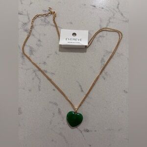 Evereve Gold Necklace with Green Stone Heart Pendant